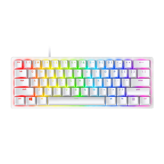 Razer Huntsman Mini (Purple Switch) - Tastatur de gaming compactă de 60% (Switch-uri optice clicante, capace de taste Doubleshot PBT, cablu USB-C detașabil) QWERTY US-Layout | Alb Mercur - RZ03-03390300-R3M1