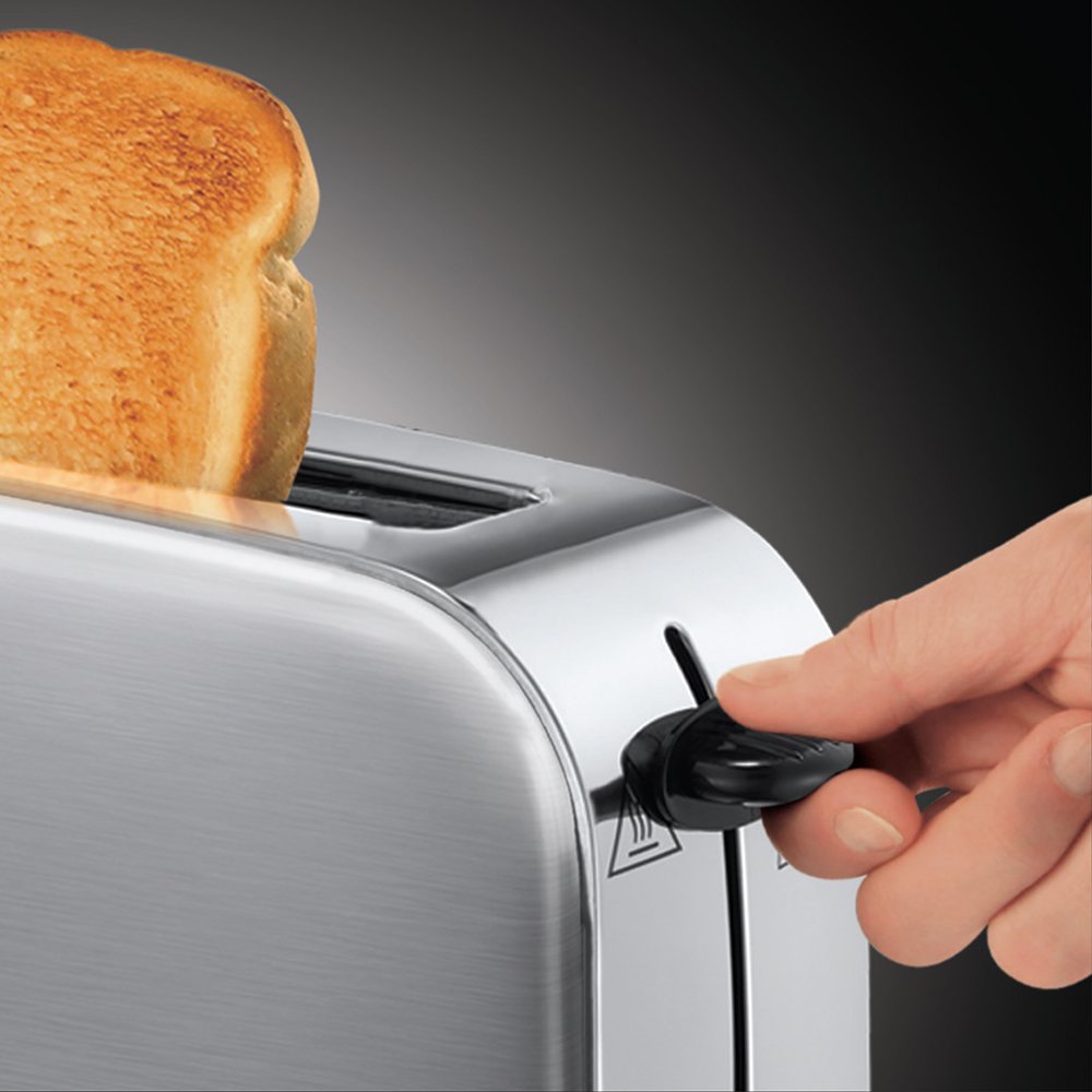 Russell Hobbs Toaster [Long Slot for 2 Slices / 1 Wide Slice of Bread] Adventure Stainless Steel (extra wide toast slot, includes bun attachment, 6 browning levels + defrost function, 1000W) 21396-56