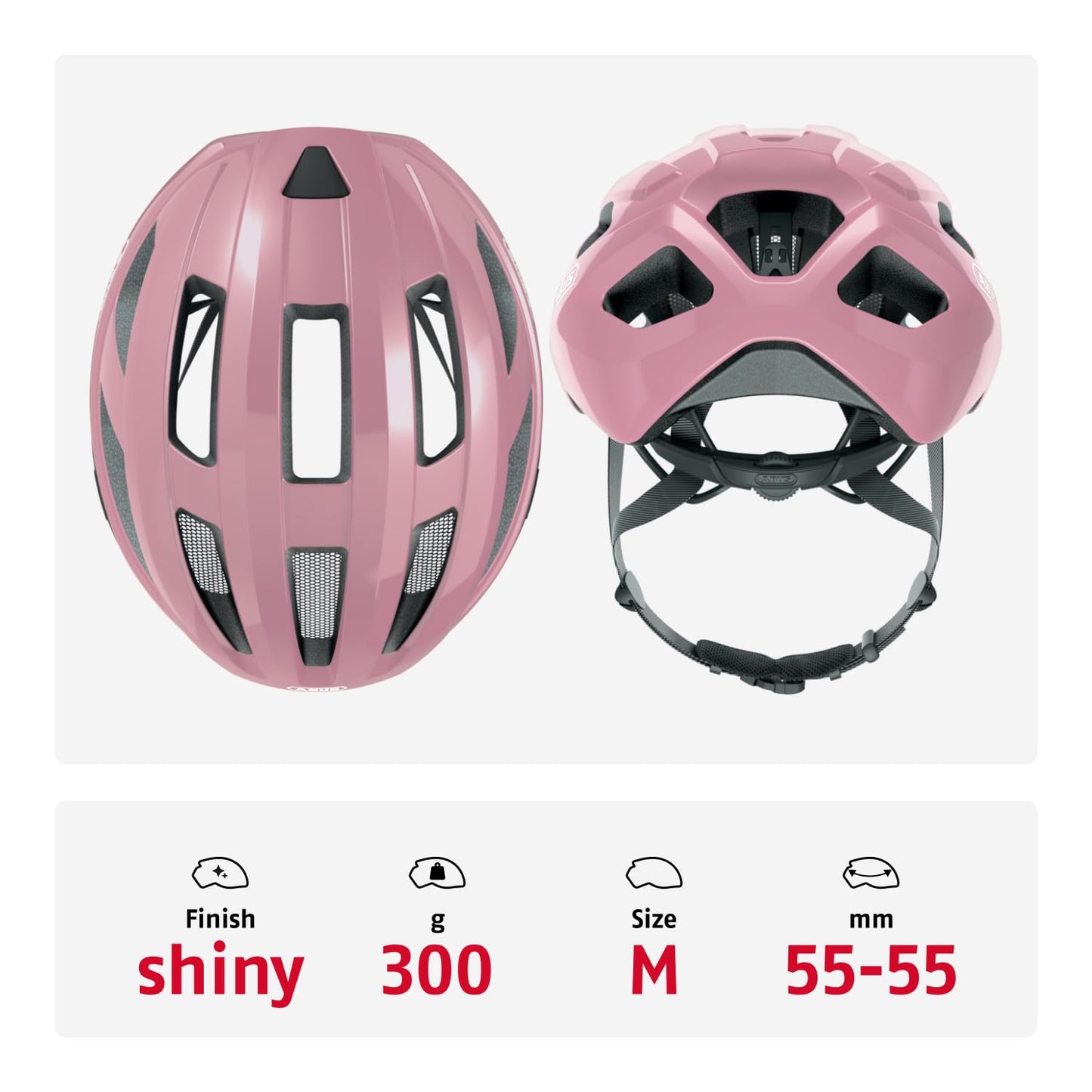 ABUS road bike helmet Macator - sporty bike helmet for beginners - also for pigtail wearers - for women and men - shiny pink, size M - 67335