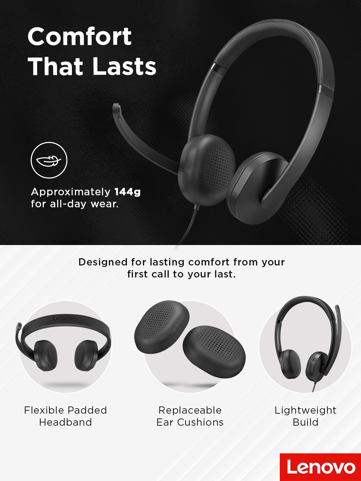 Lenovo 5000 - Cască - Pe ureche - cablu - USB-C - Negru - Certificat pentru Microsoft Teams - 4XD1R88995