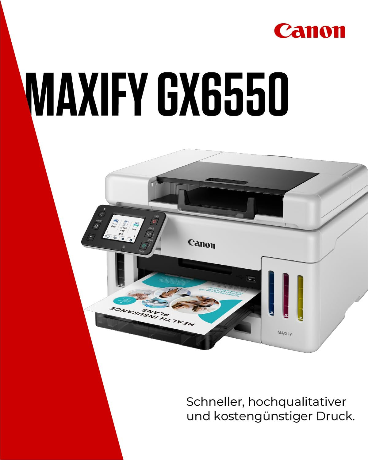 Canon MAXIFY GX6550 Inkjet Printer 3-in-1 Multifunction Device MegaTank (Printer, Scanner, Copier, WiFi, LAN, Cloud, Duplex Printing, Duplex ADF, 350 Sheets Capacity, Smudge-Resistant Prints) white