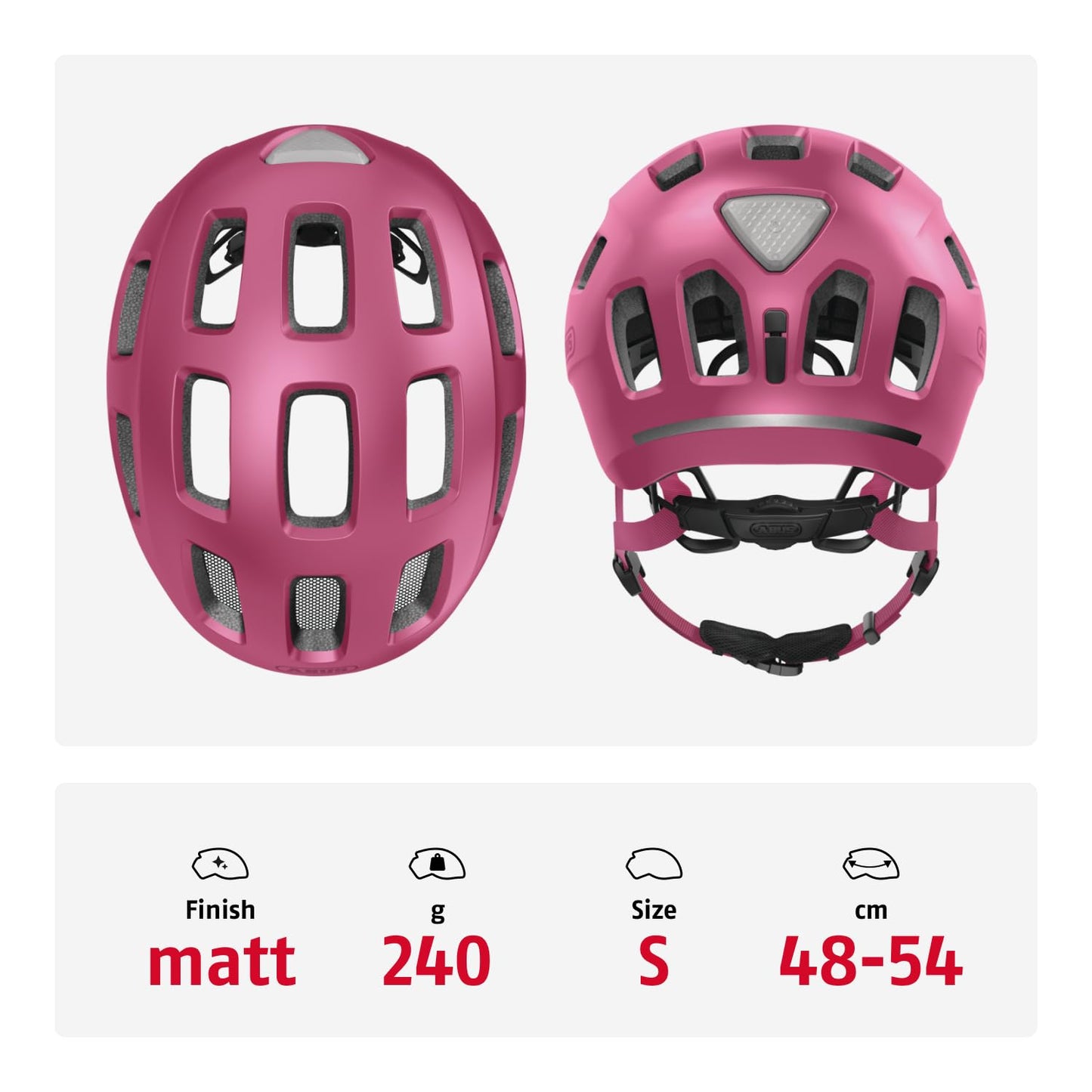 ABUS Youn-I 2.0 bicycle helmet - with light for children, teenagers and young adults - for girls and boys - mono red, size S - 40157