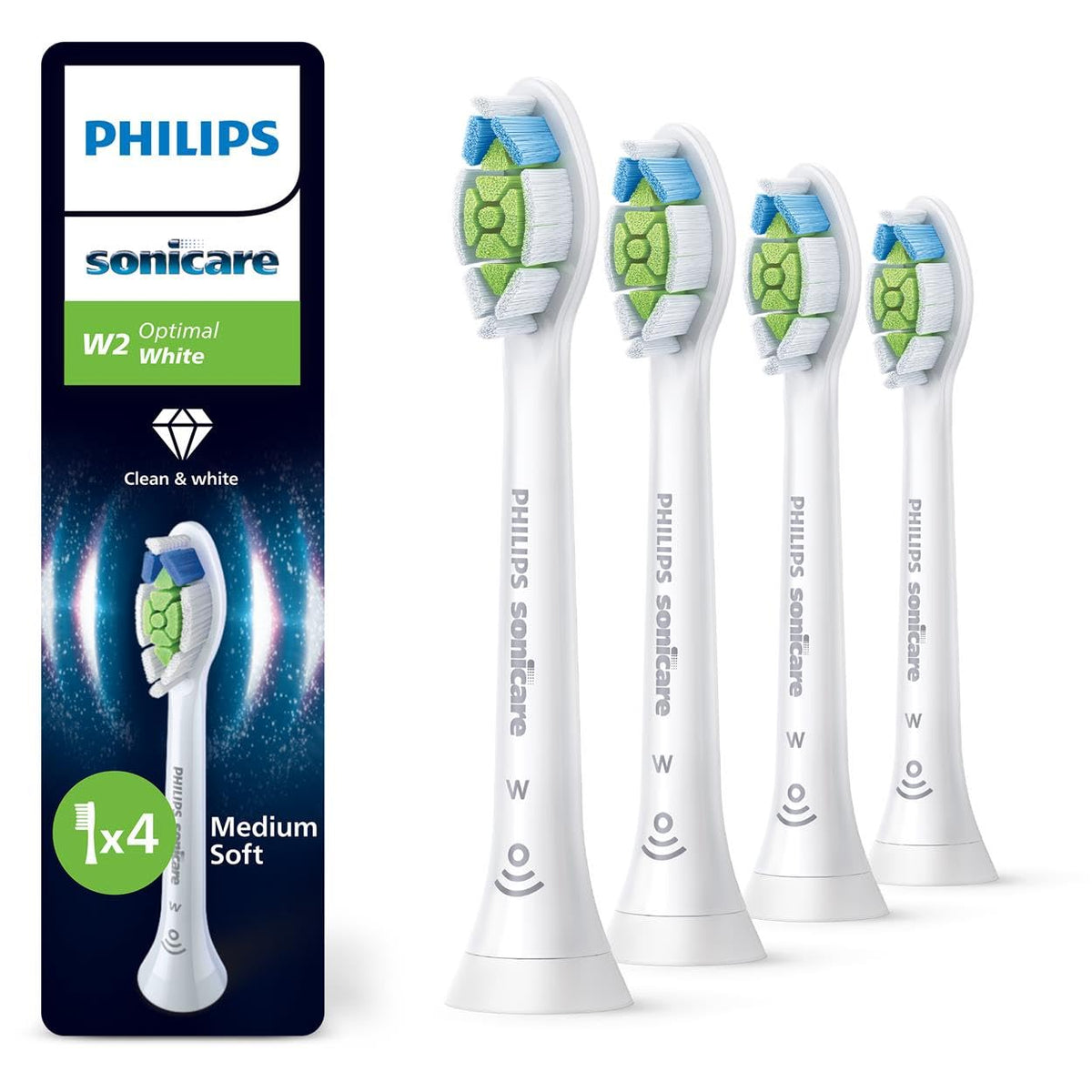 Philips Sonicare W2 Optimal White, Original replacement brush heads, White, 4-pack, HX6064/87