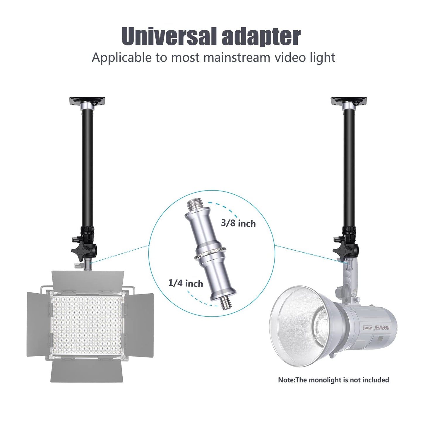 Neewer Boom Arm Wall Mount 38-60cm Adjustable Length with 1/4" to 3/8" Universal Adapter for Photo Studio Video Monolight Photography - 10089715