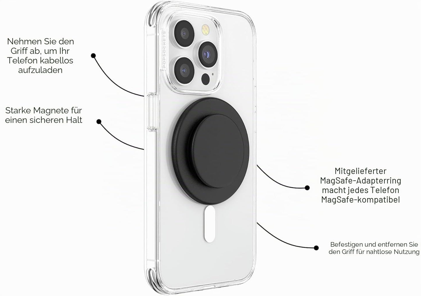 PopSockets Mobile Phone Grip for MagSafe, Magnetic Holder, Mobile Phone Stand, Black - Black - 806828