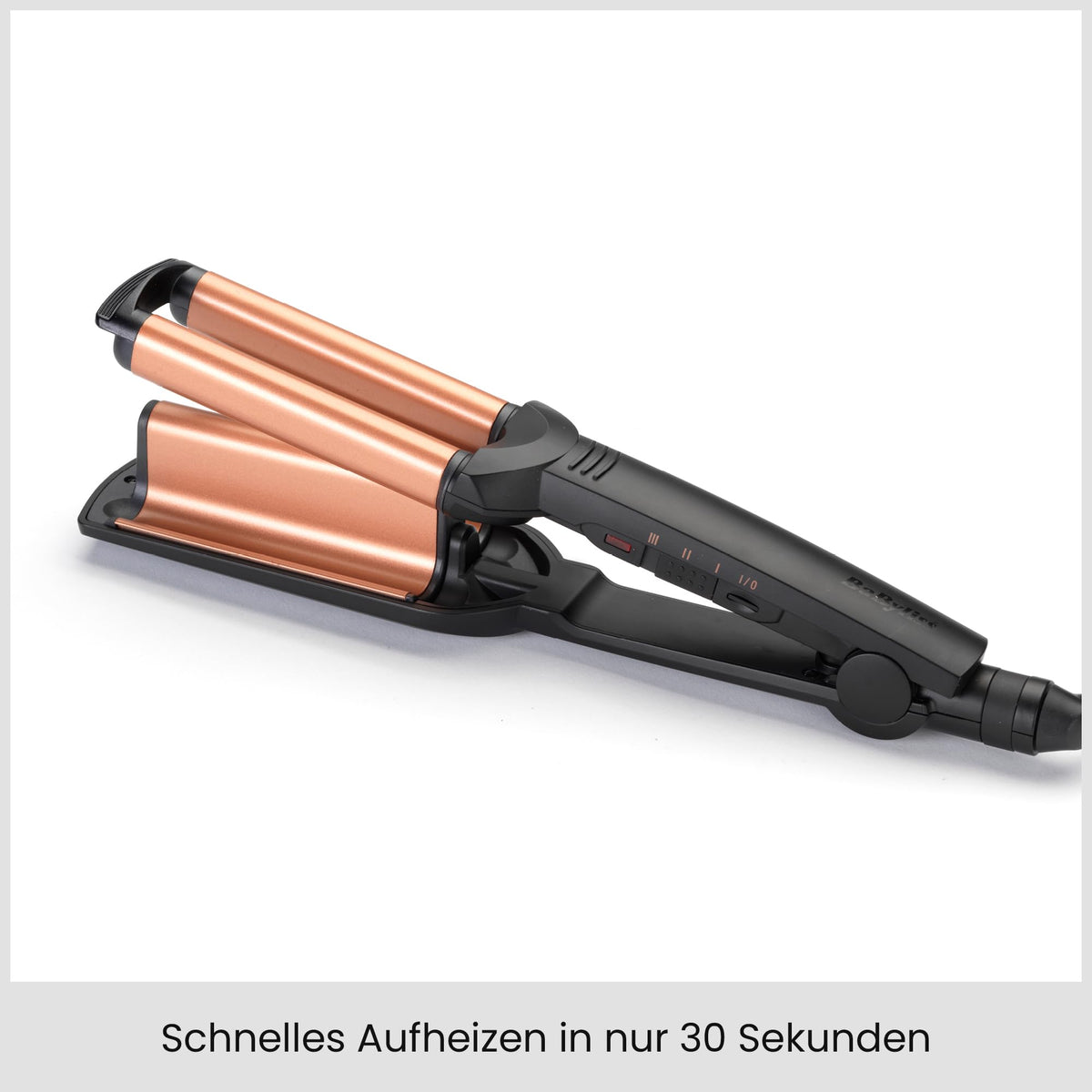 BaByliss Deep Waves Hair Waver – Ceramic coating, 3 temperature settings (160°C-200°C), frizz-free mermaid waves & beach waves, quick heat-up – Black & Gold, W2447E