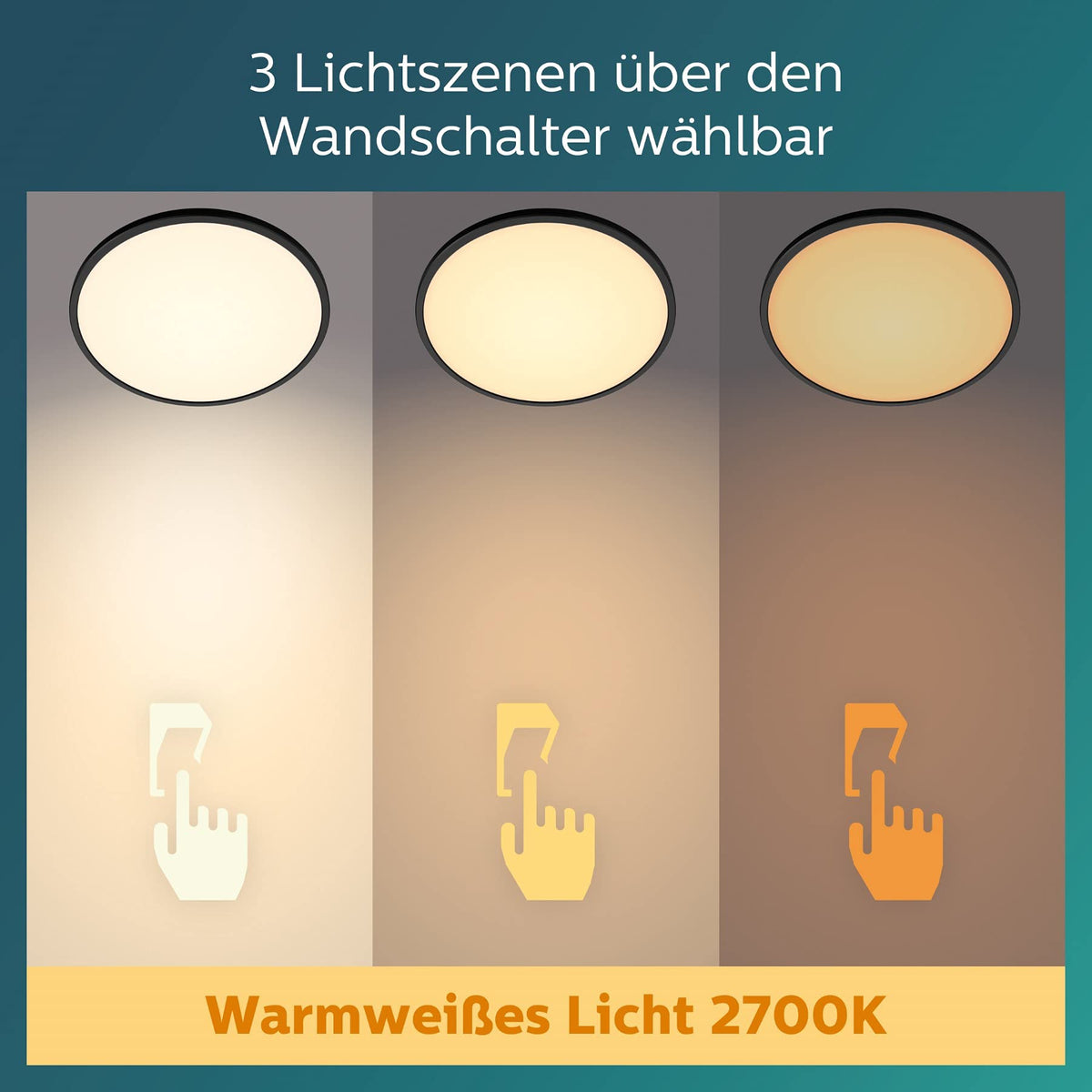 PHILIPS LED SceneSwitch Lumină de tavan (22 W), 3 niveluri de luminozitate, lumină caldă, iluminat de interior economic cu EyeComfort, negru, 43 cm - 929002666901