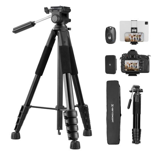 K&F CONCEPT aluminum camera tripod, 190cm lightweight tripod with bag - KF09.126