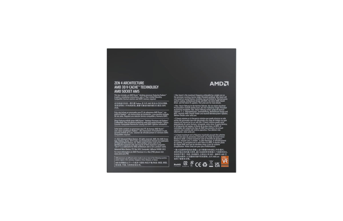 AMD Ryzen 7 7800X3D processor with 3D V Cache technology (integrated Radeon graphics, 8 cores/16 threads, 120W TDP, AM5 socket, 104MB cache, up to 5.0 GHz max boost, no cooler)
