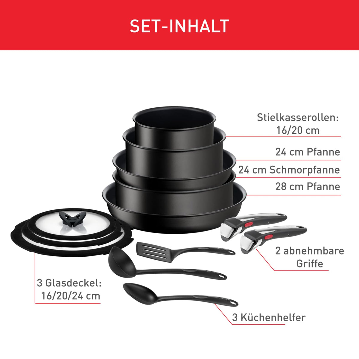 Tefal Ingenio Unlimited - Set de oale și tigăi de 13 piese cu mânere detașabile, stivuite, economisind spațiu, tigăi pentru inducție cu strat antiaderent, ușor de utilizat și curățat, L39593