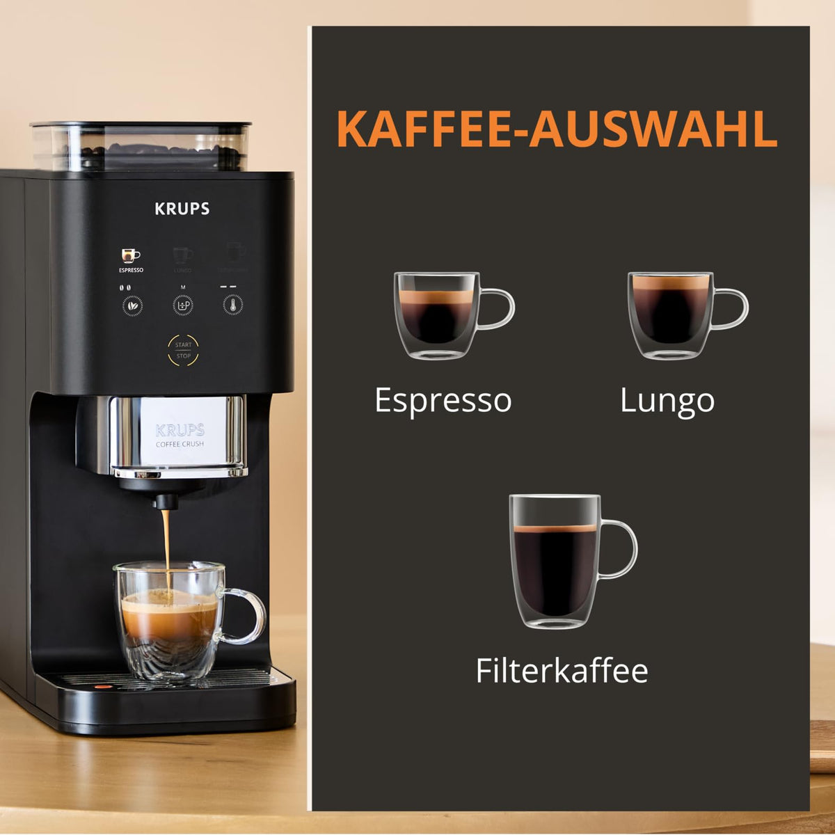 KRUPS Coffee Crush Extra aparat de cafea complet, doar 15 cm lățime, Negru - SA4028E0