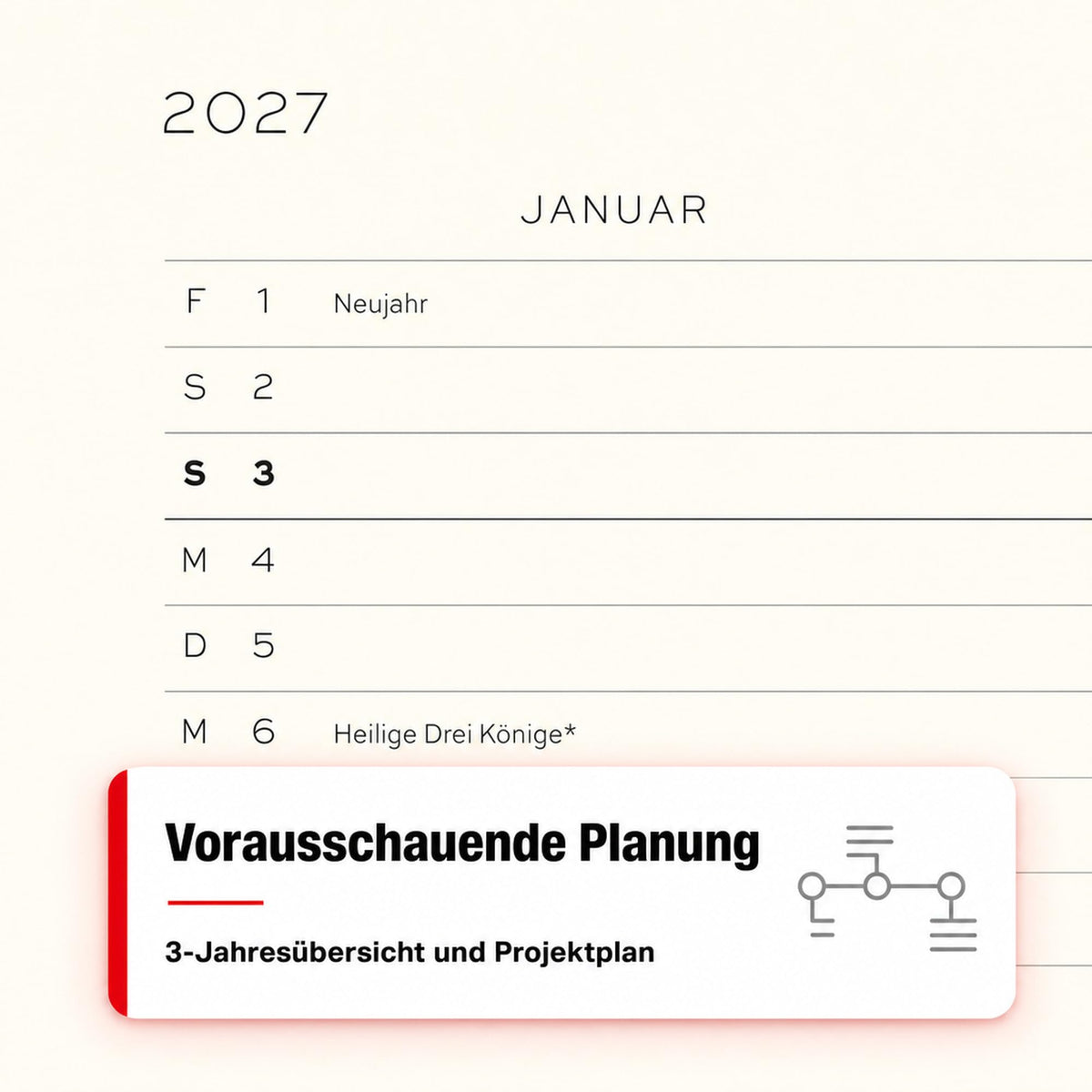 LEUCHTTURM1917 Daily Calendar 2027 Medium (A5) - German, Cherry, 145 x 210 mm, January-December (12 months), 1 page per day, hourly grid 7:00-22:00, hardcover, 80 g/m² paper - 400159