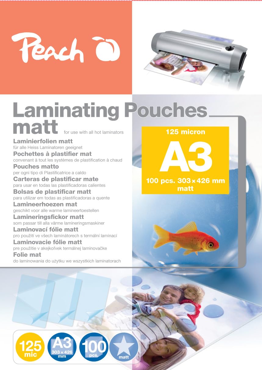 Peach laminating foils A3 matt 100 pieces 2 x 125 mic (250 µm) - writable - S-PP525-15