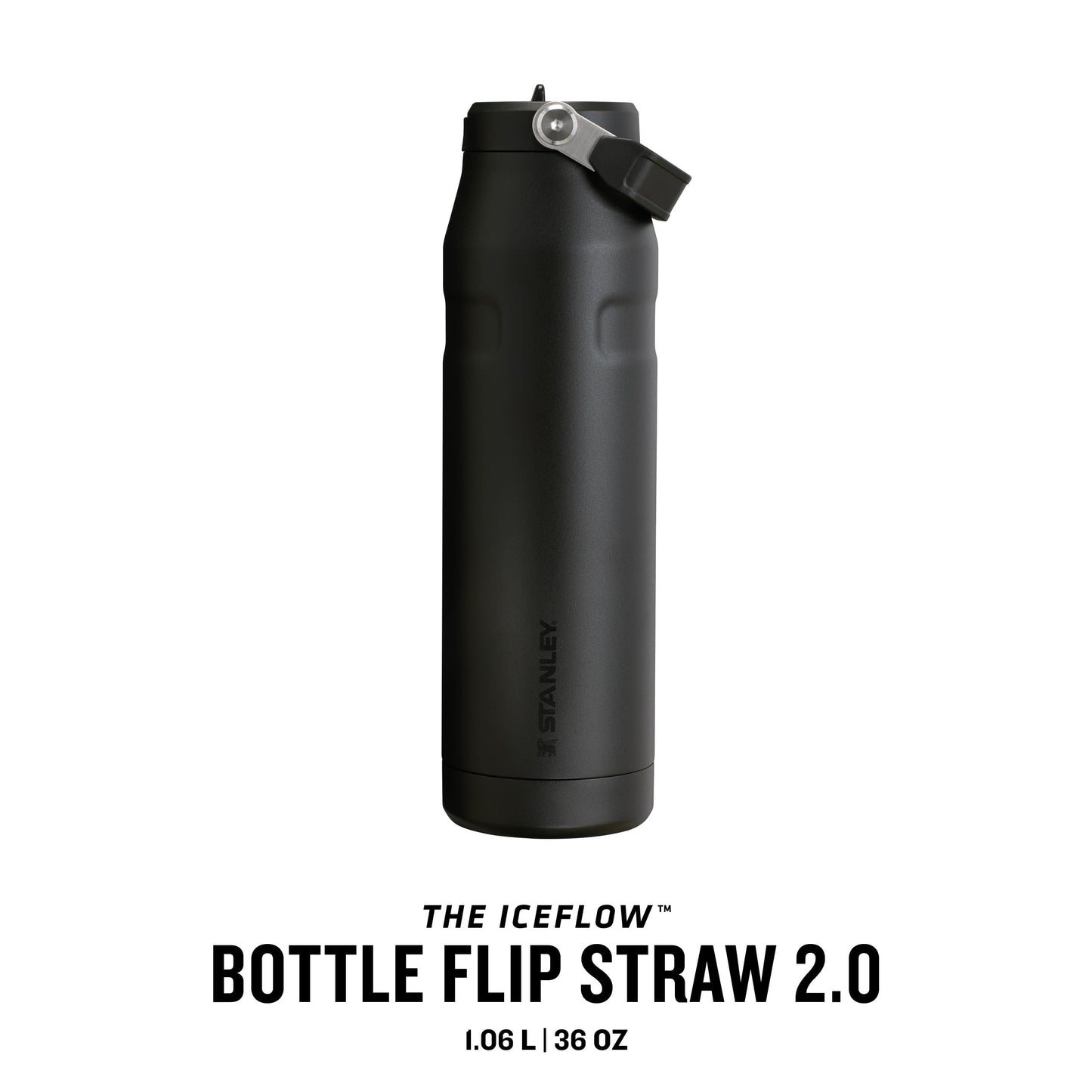 Stanley 1913 Flip Straw Drinking Bottle with Straw 1.06L - Thermal Mug Cools for 17 Hours - Ice Cold for 4 Days - BPA Free - Leakproof - For Drink Holders - Dishwasher Safe - Black - 100000108013