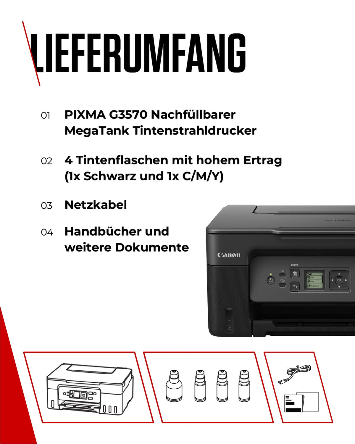 Canon PIXMA G3570 imprimantă multifuncțională cu jet de cerneală cu WLAN și rezervor de cerneală - 5805C006