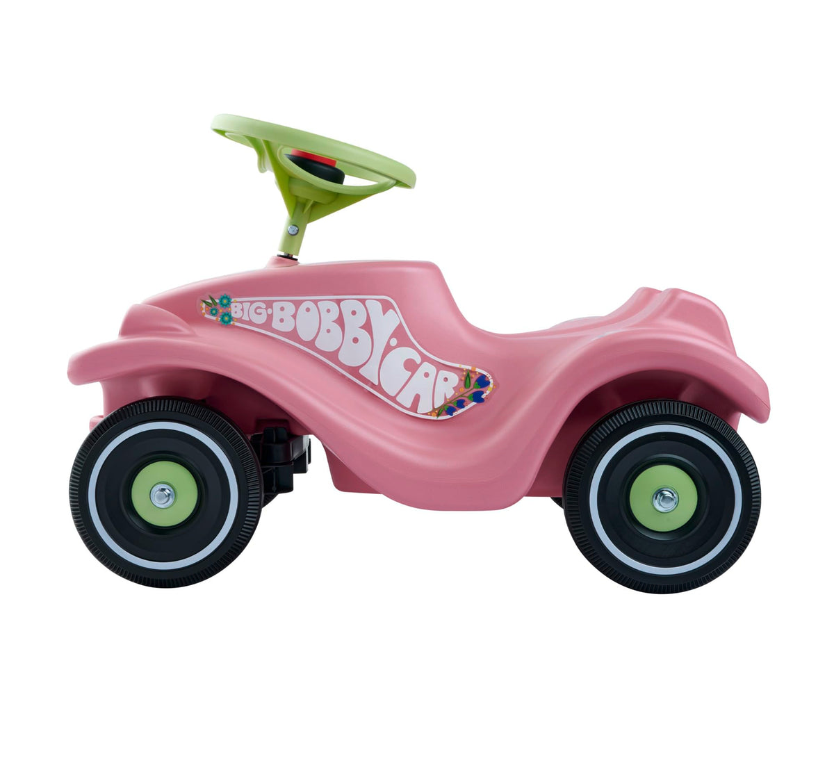 BIG-Bobby-Car Classic Flower - Vehicul pentru copii cu autocolante cu flori pentru băieți și fete, suportă până la 50 kg, vehicul de alunecare pentru copii de la 1 an, roz pastelat, verde - 800056110