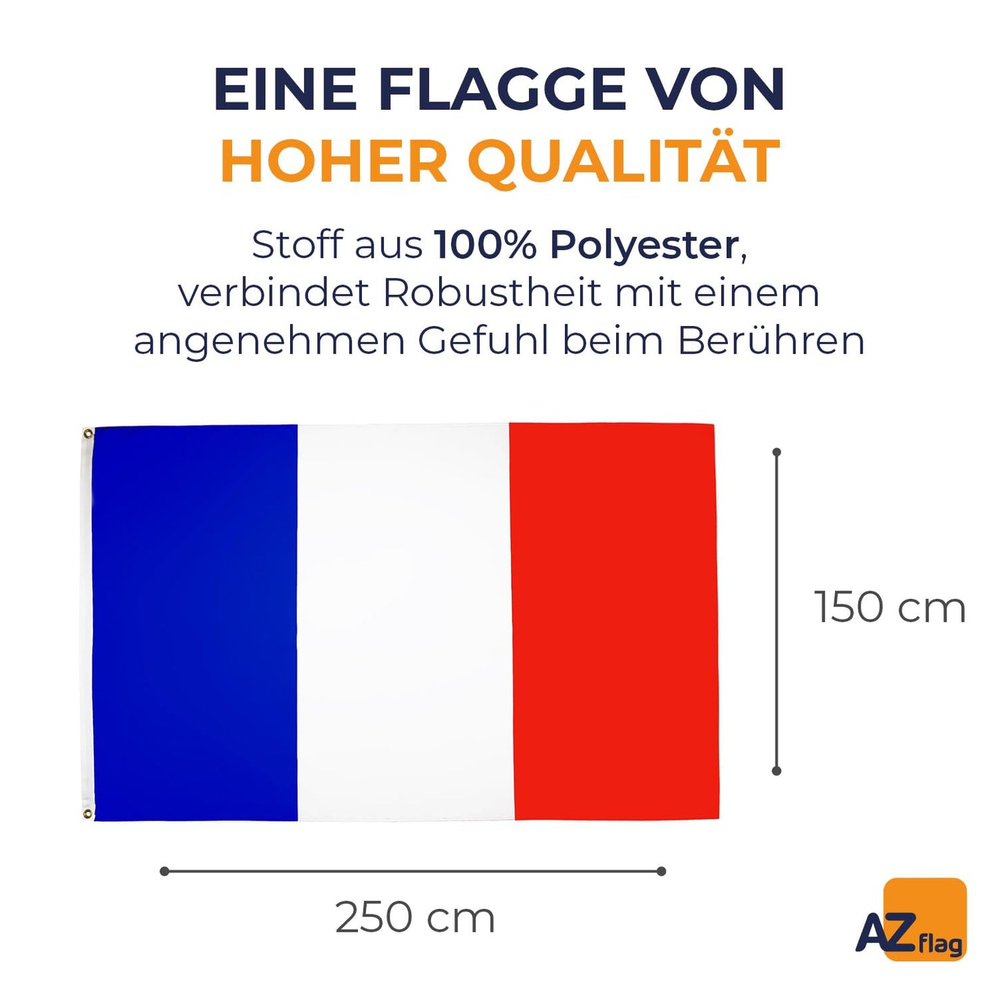 AZ FLAG - France Flag - 250x150 cm - Large French Flag 100% Polyester with Brass Eyelets - 300g - K_67