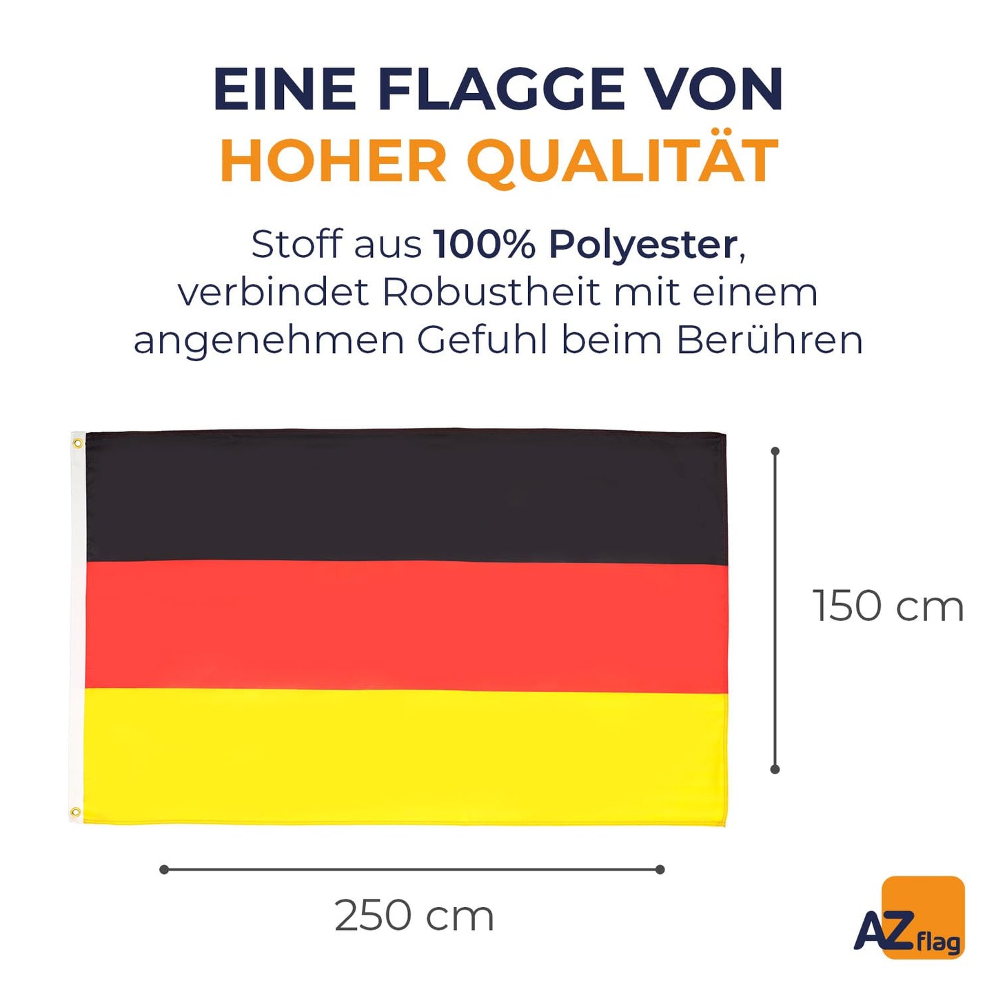 AZ FLAG - Germany Flag - 250x150 cm - Large German Flag 100% Polyester with Brass Eyelets - 300g - K_5