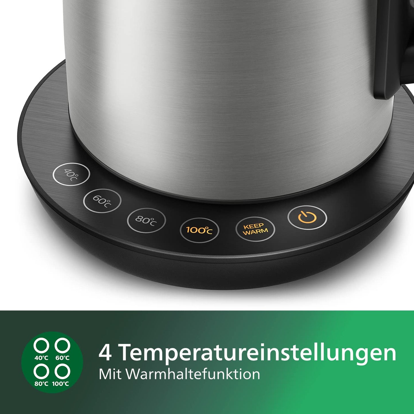 Philips kettle - 1.7 L capacity with temperature control, keep warm function and control display, pirouette base, 2200 watts, 23 x 18.8 x 25.7 cm, stainless steel, (HD9359/90)