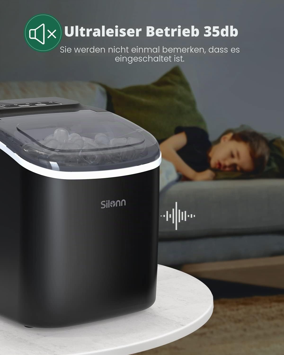 Silonn ice cube machine, ice cube maker 9 cubes ready in 6 minutes, 12 kg in 24 hours, self-cleaning small ice cube machine, 2 ice cube sizes for kitchen, office, bar and party, black - SLIM09B-4