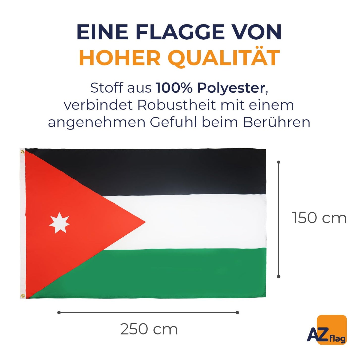 AZ FLAG - Jordan Flag - 250x150 cm - Jordanian Large Flag 100% Polyester with Brass Eyelets - 300g - K_107