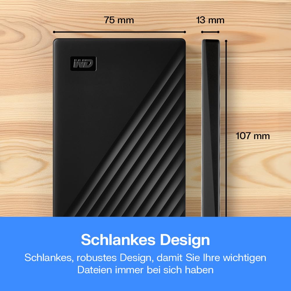 WD My Passport hard disk externă 1 TB (stocare mobilă, design subțire, software descărcabil, backup-uri automate, protecție prin parolă) Negru - compatibilă și cu PC, Xbox și PS4, 1 bucată - WDBYVG0010BBK-WESN