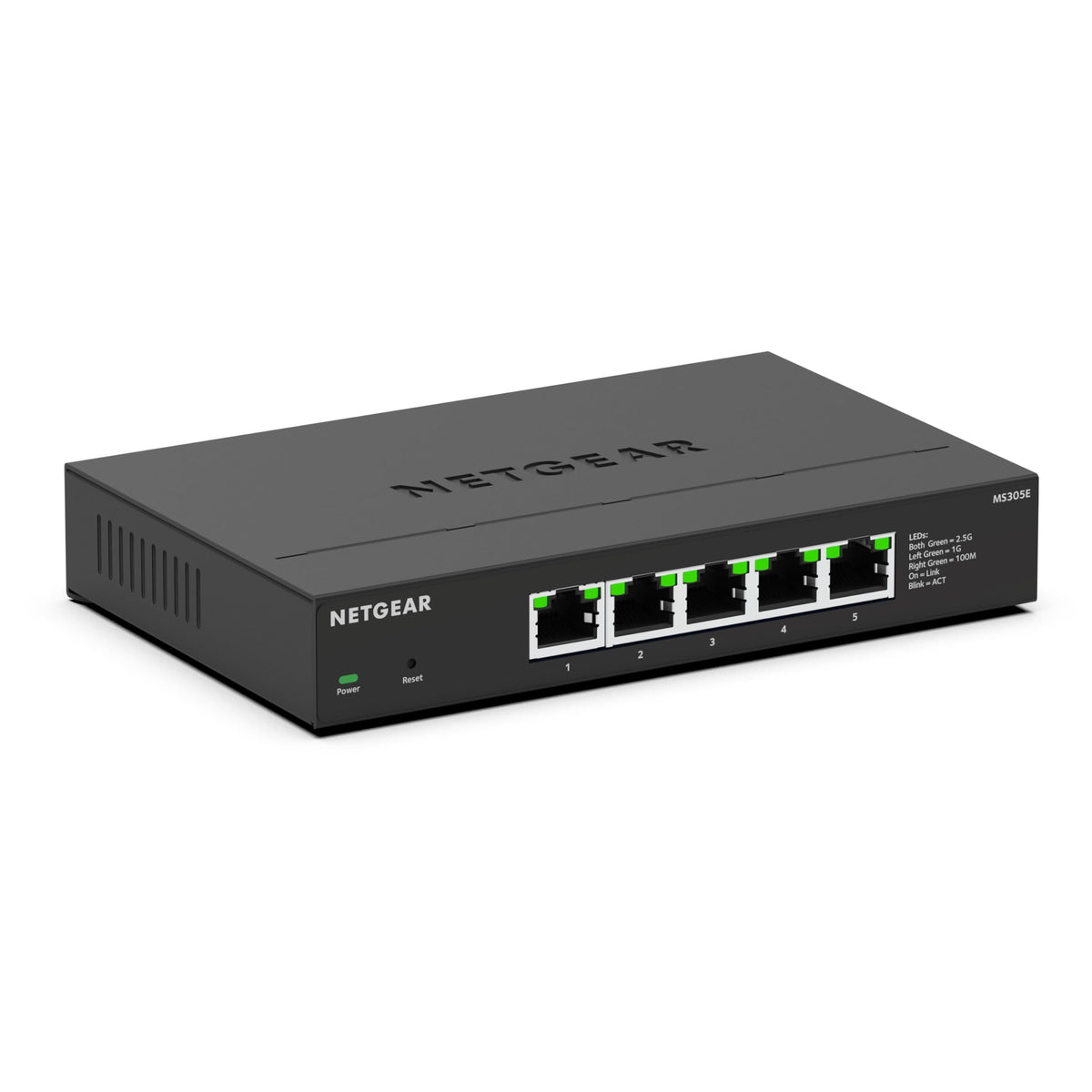 NETGEAR 5-Port Multi-Gigabit Ethernet Plus Switch (MS305E) – Gestionat, cu 5 x 1G/2,5G, montare pe birou sau pe perete și protecție limitată pe o perioadă de 5 ani. - MS305E-100EUS