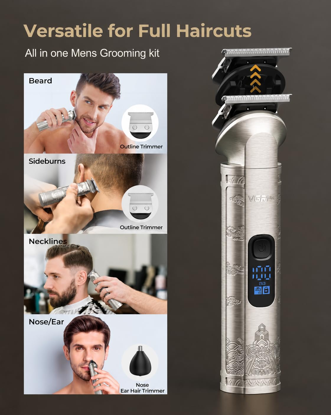 VGRPRO Hair Clipper Professional and Trimmer Set for Men, with EVA Case - V-007
