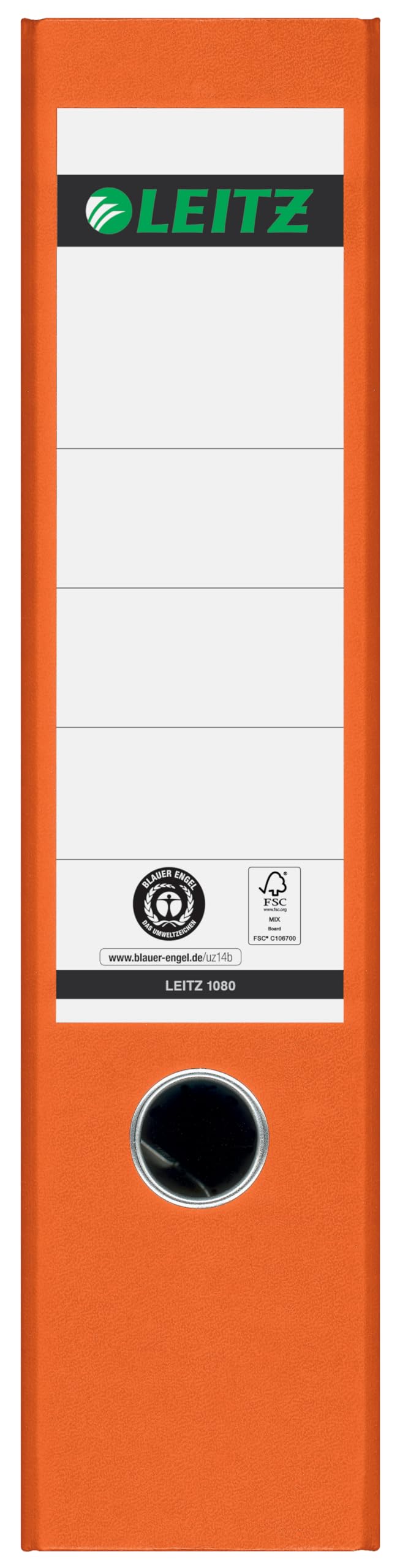 Leitz quality folders 180°, pack of 20, A4, 100 percent recycled cardboard, 8 cm spine width, cloud marble paper, orange spine, 10805045