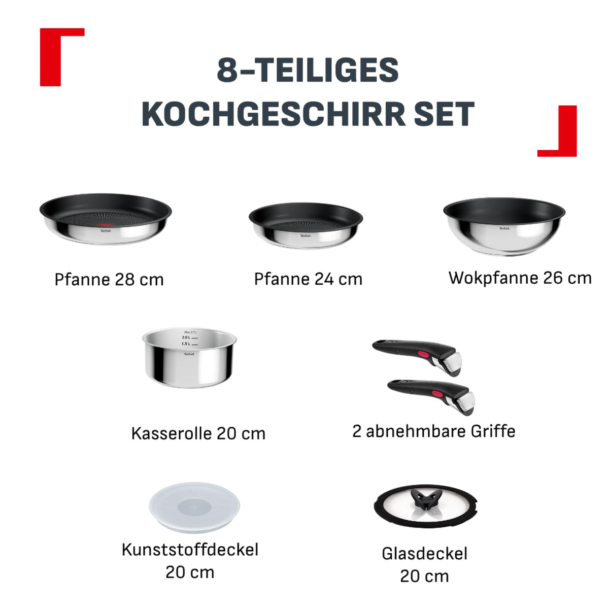 Tefal Ingenio Comfort Max 8-piece Cookware Set, stackable, space-saving - L966S844