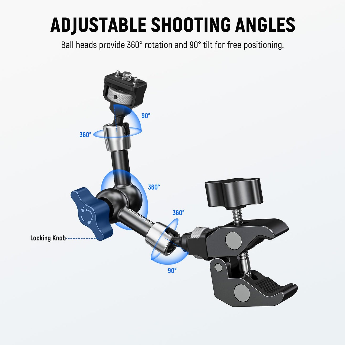 NEEWER 7" Articulated Magic Arm Clamp Mount with Super Clamp Camera Monitor Mount 1/4" 3/8" Positioning Pins Holes for DSLR Action Camera Video Light Compatible with SmallRig Cage, ST07C
