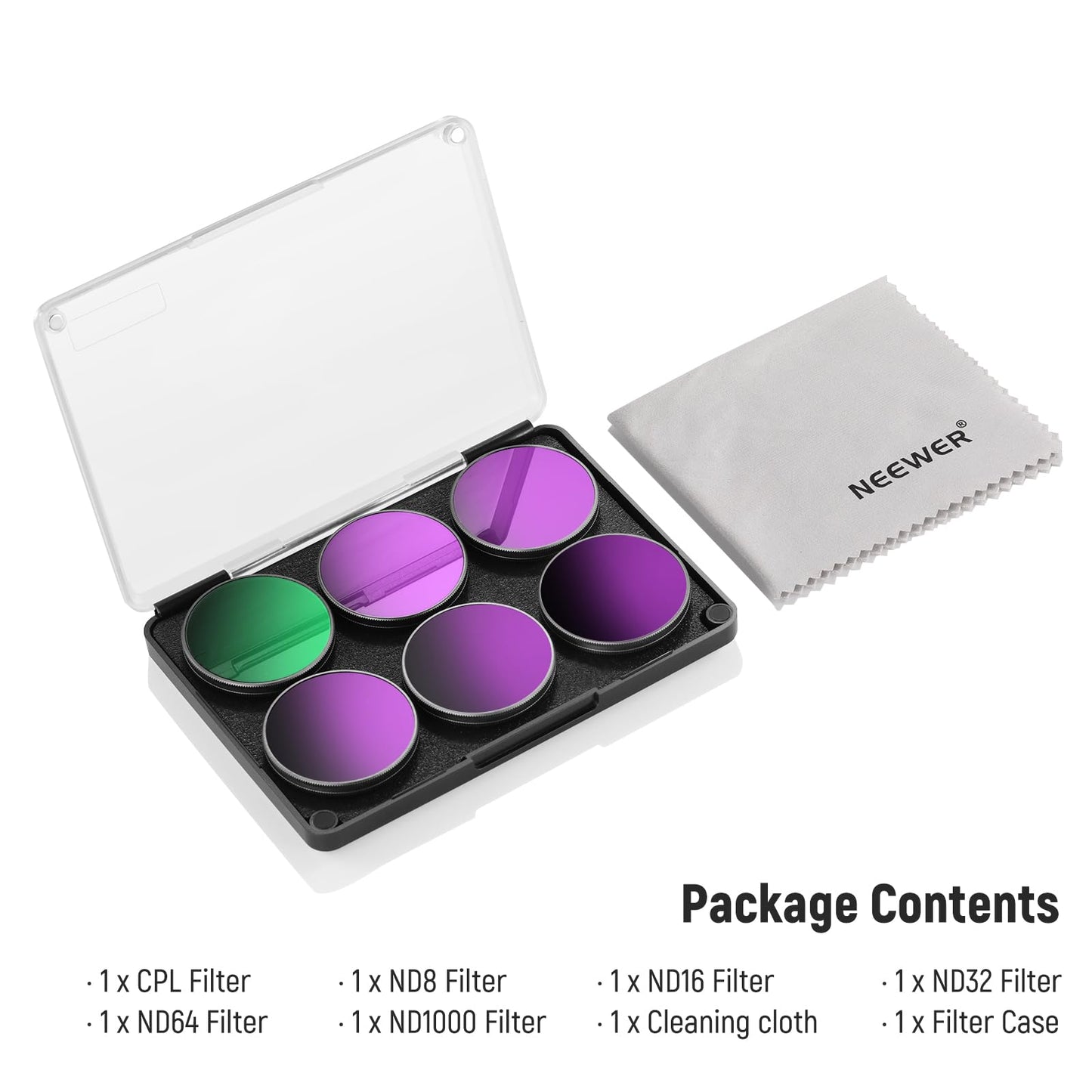 NEEWER ND filter set compatible with DJI Osmo Action 3/4/5 Pro, pack of 6 ND8+ND16+ND32+ND64+ND1000+CPL gray filter action camera accessories, multi-coated optical HD glass, FL-A78