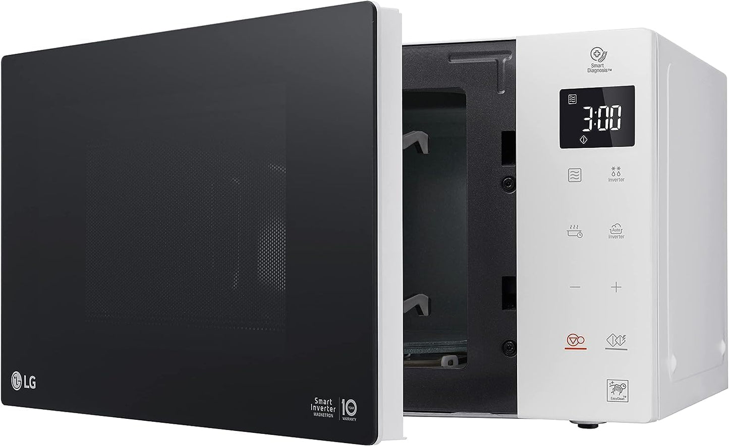 LG MS23NECBW solo microwave (23 L, 1000 W) with 28 automatic programs (LED display, Smart Inverter technology, easy to clean), white