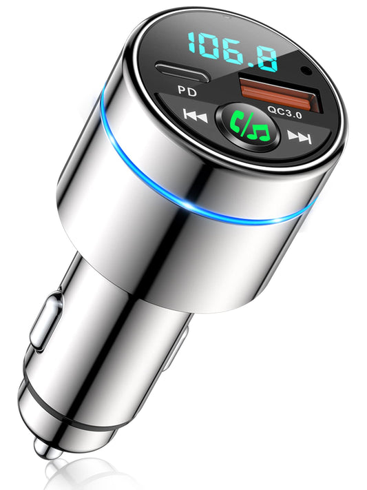 Mohard FM Transmitter Car Bluetooth 5.3, All-Metal PD 30W & QC3.0 18W Fast Car Charger Cigarette Lighter, Car Bluetooth Adapter Car Hands-Free System, Radio Frequency Transceiver, Ring Light - BC61
