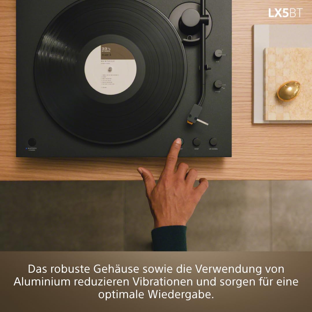 Sony PS-LX5BT Premium-Bluetooth-Player cu redare complet automată, acționare prin curea, pickup de înaltă calitate, Hi-Res Audio, preamplificator phono integrat, 3 moduri de amplificare – Negru