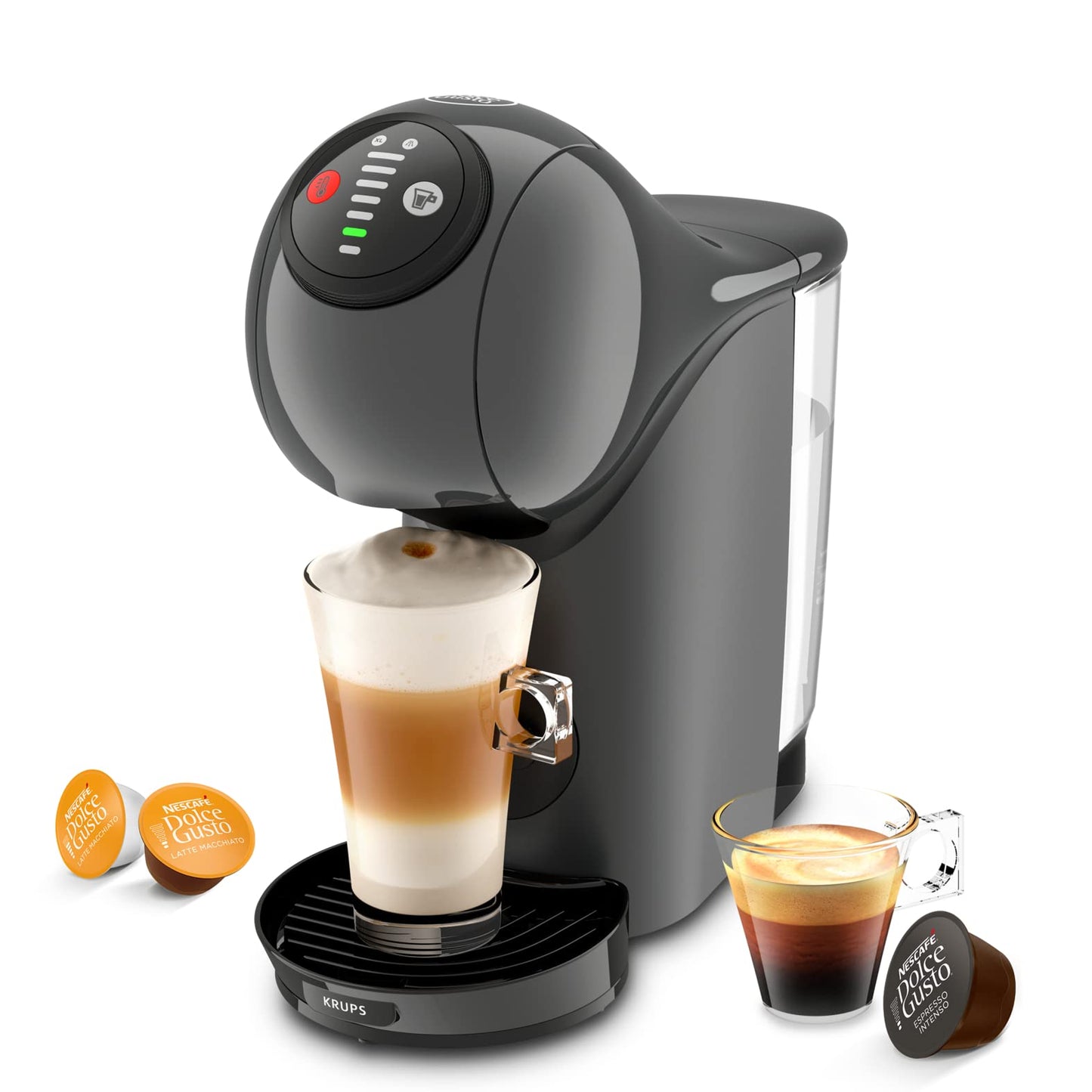 NESCAFÉ Dolce Gusto Genio S by KRUPS, coffee capsule machine, 15 bar, ultra-compact, high pressure, over 30 coffee creations, selectable drink size, auto shut-off, anthracite, KP243B