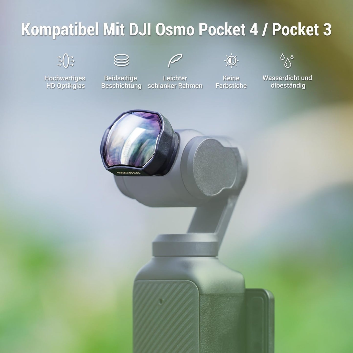 NEEWER teleconverter compatible with DJI Osmo Pocket 3 / Pocket 4 / Xtra Muse, 4 elements 3 groups multi-coated HD magnetic lens attachment, accessories for Gimba action cameras, LS-84 - 10107603