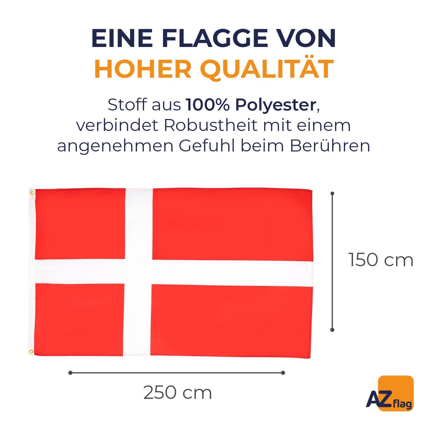AZ FLAG - Flag of Denmark - 250x150 cm - Large Danish flag 100% polyester with brass eyelets - 300g - K_52