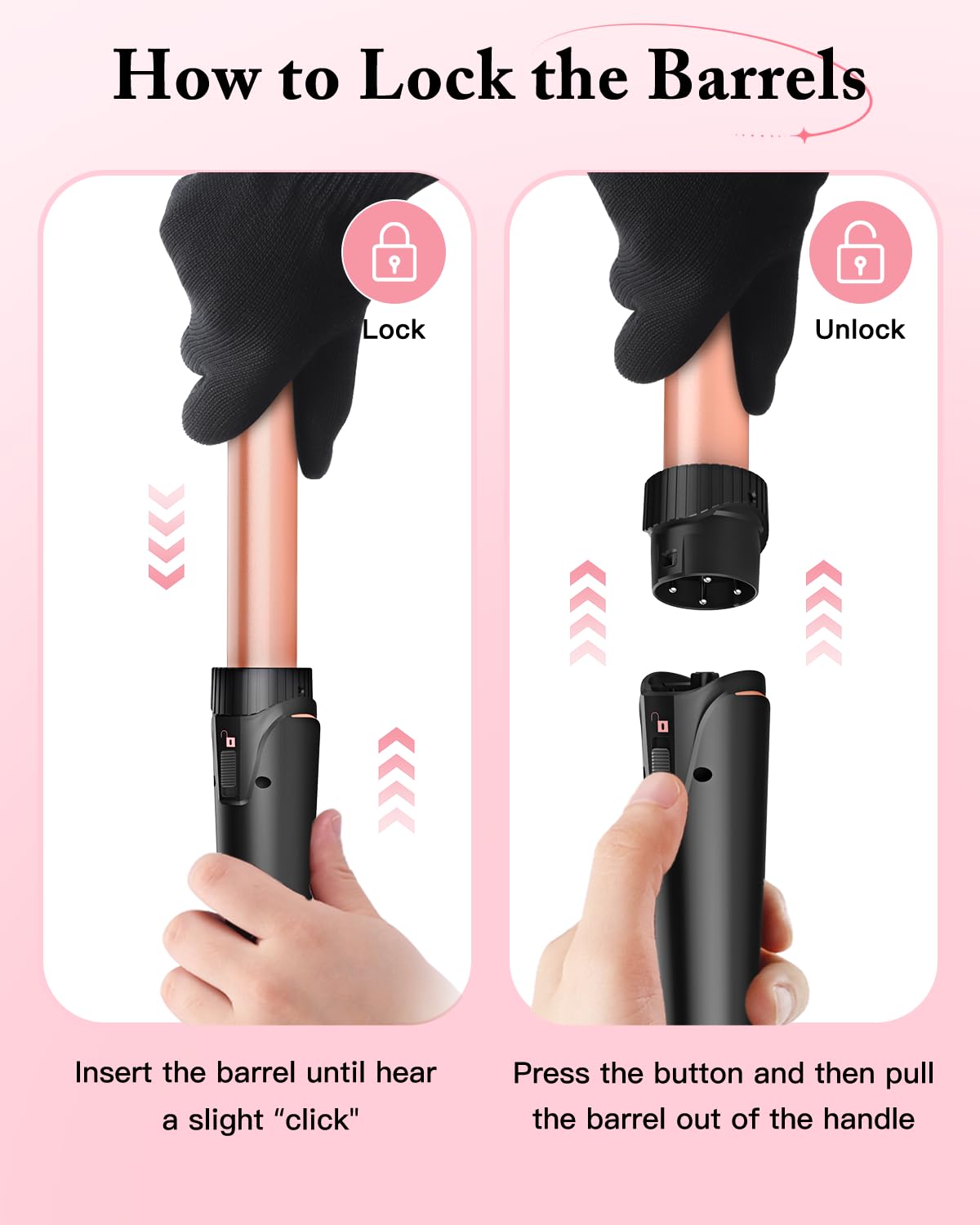 BESTOPE PRO curling iron curling iron 3 barrels wave iron 5 in 1 - curling iron set 3 barrels for large waves, temperature setting, quick heating and a glove, 2 clips, rose gold - MD-J18