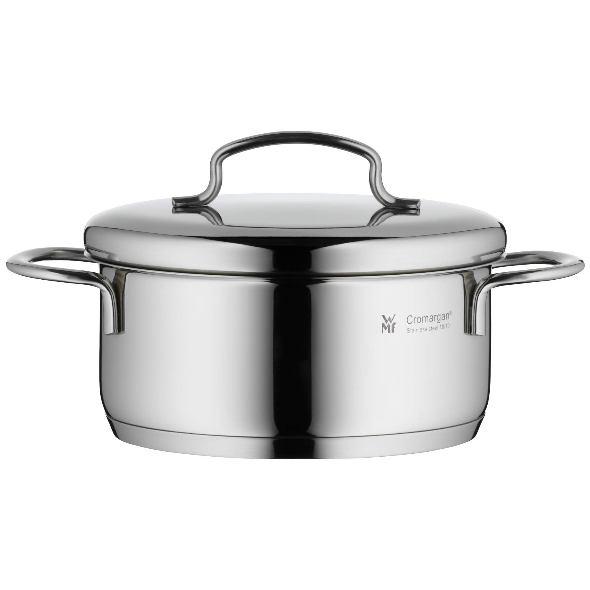 Oală mică WMF mini 14 cm, oală mică de gătit, capac metalic, oală mică, oală de prăjit inducție 0,9l, oțel inoxidabil Cromargan lustruit, stivuibilă, pentru porții mici, gospodării individuale - 0714766040