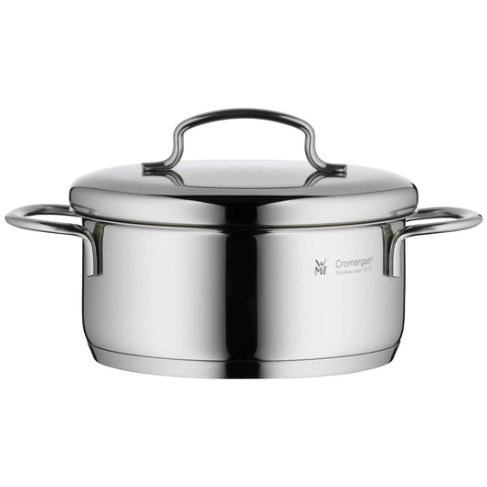 Oală mică WMF mini 14 cm, oală mică de gătit, capac metalic, oală mică, oală de prăjit inducție 0,9l, oțel inoxidabil Cromargan lustruit, stivuibilă, pentru porții mici, gospodării individuale - 0714766040