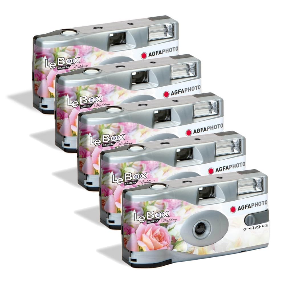 AGFA Photo Pack 5 x 601025 - Appareil Photo Jetable LeBox Wedding, 27 Photos, Objectif Optique 31 mm - Gris - 3760265545506
