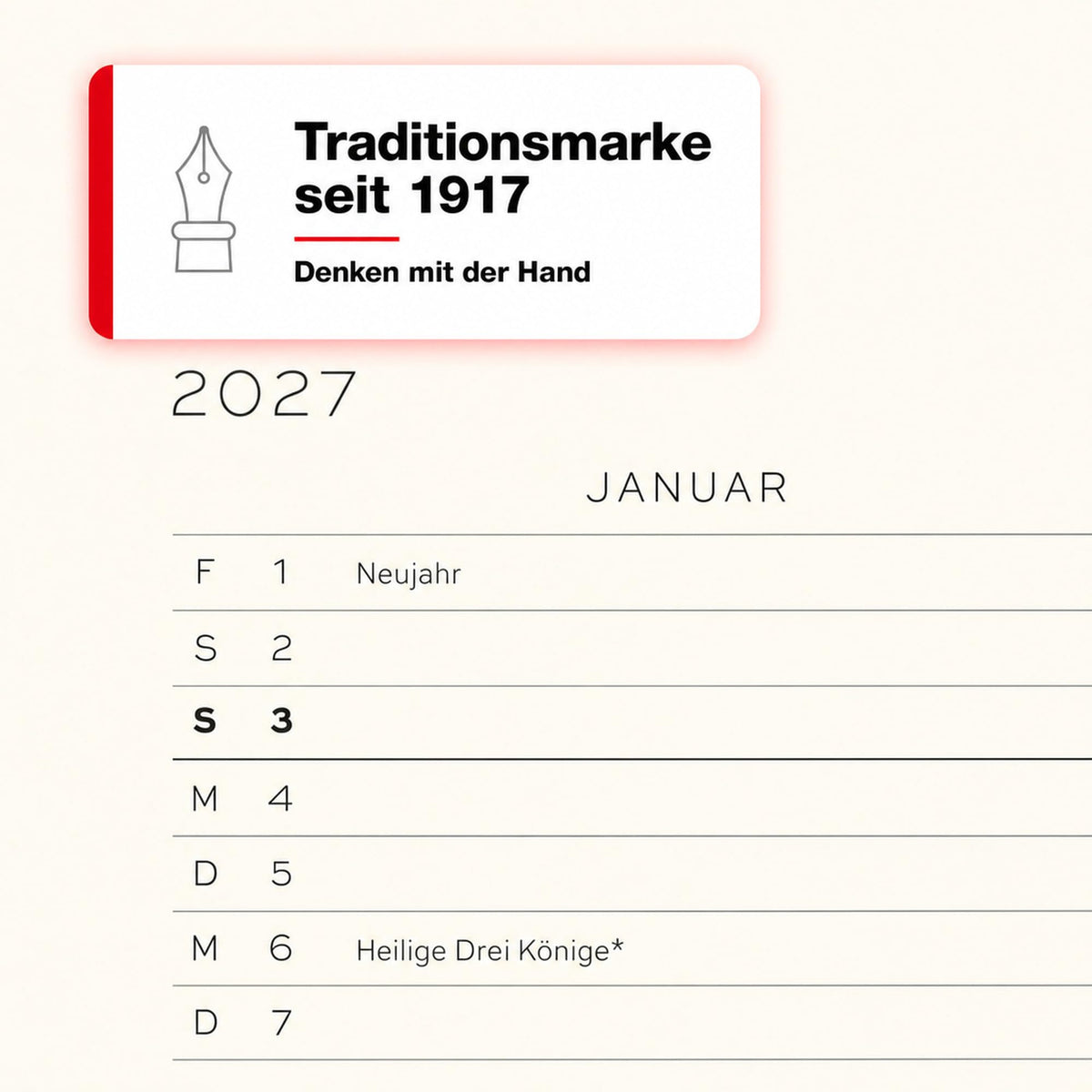 LEUCHTTURM1917 Weekly Planner 2027 Medium (A5) - German, Cherry, 210 x 145 mm, January-December (12 months), weekly overview with hourly grid 7:00-22:00 per column, hardcover, 80 g/m² paper - 400147