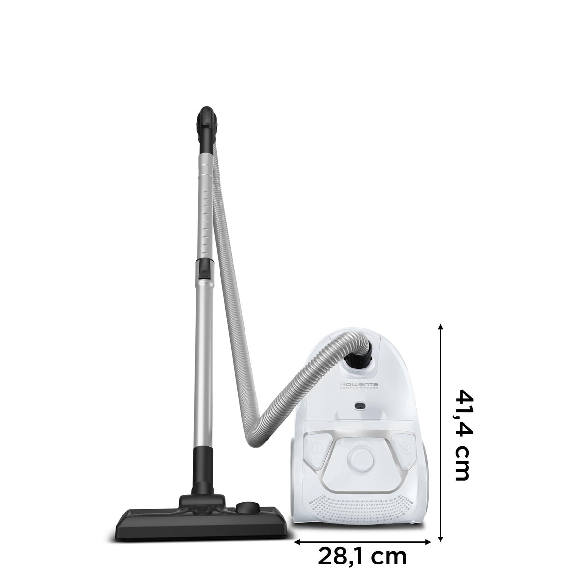 Rowenta Compact Power Bagged Vacuum Cleaner, low energy consumption, 900 Watts, 3 liters XL dust bag, long cable, optimal for vacuuming large living areas, white, RO3927EA