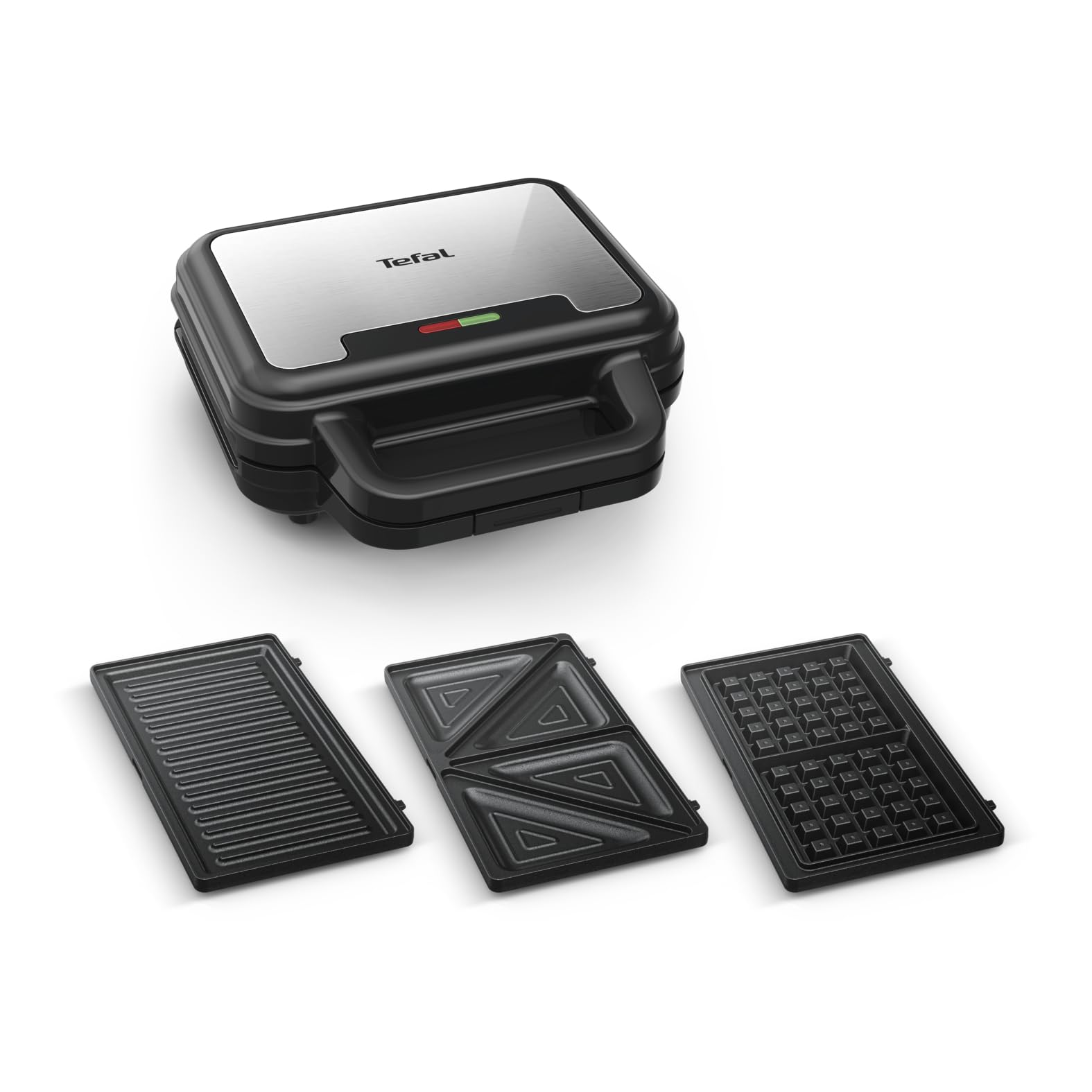 Aparat combinat sandwich, vafe, panini 3 în 1 Tefal Ultracompact, înveliș antiaderent, mâner termoizolant, inox/negru, SW383D10