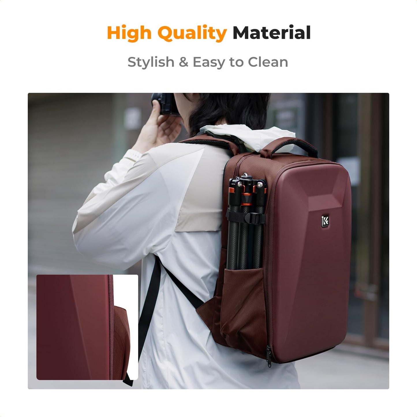 K&F CONCEPT camera backpack photo backpack with hard shell camera bag with 15.6 inch laptop compartment and rain cover, backpack for drones, red - KF13.134V5