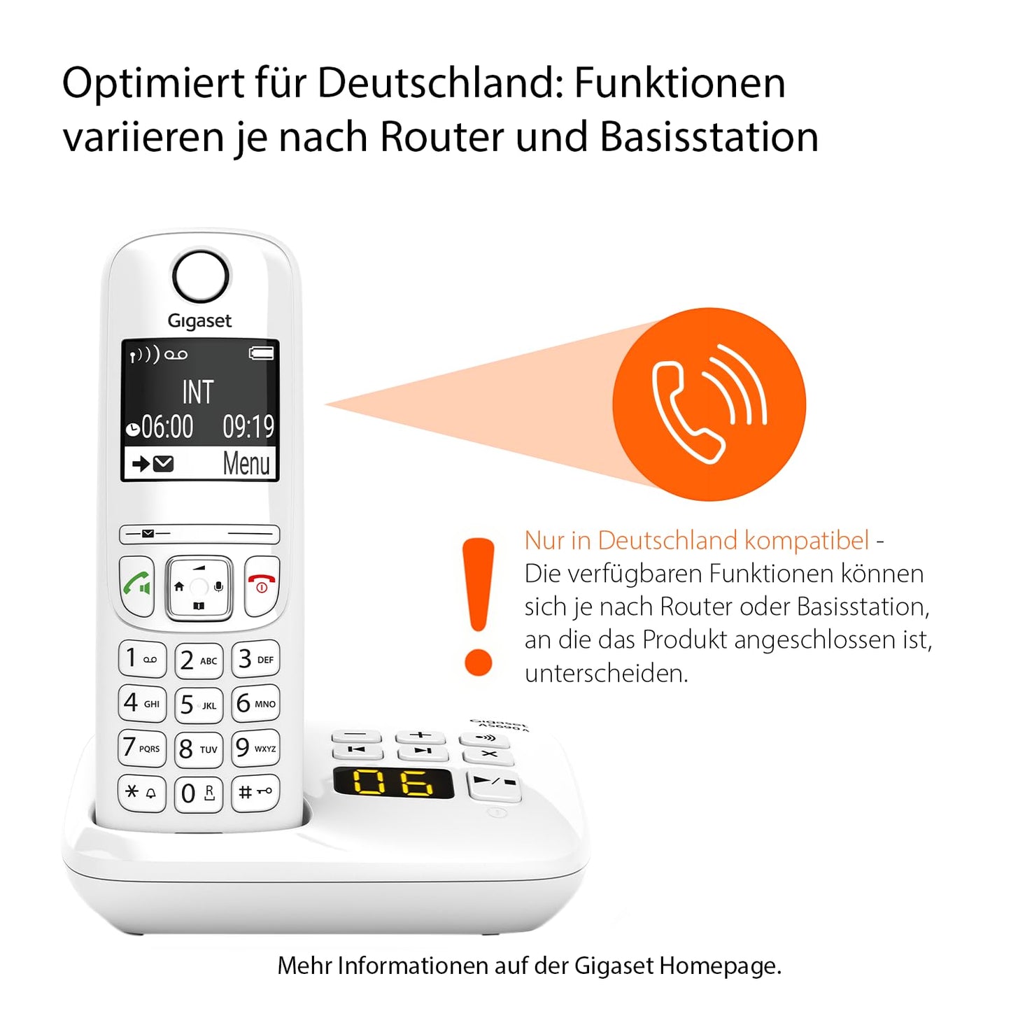 Gigaset AS690A - Cordless DECT telephone with answering machine - large, high-contrast display, adjustable sound profiles - hands-free function - call protection, white [German version] - AS690A,