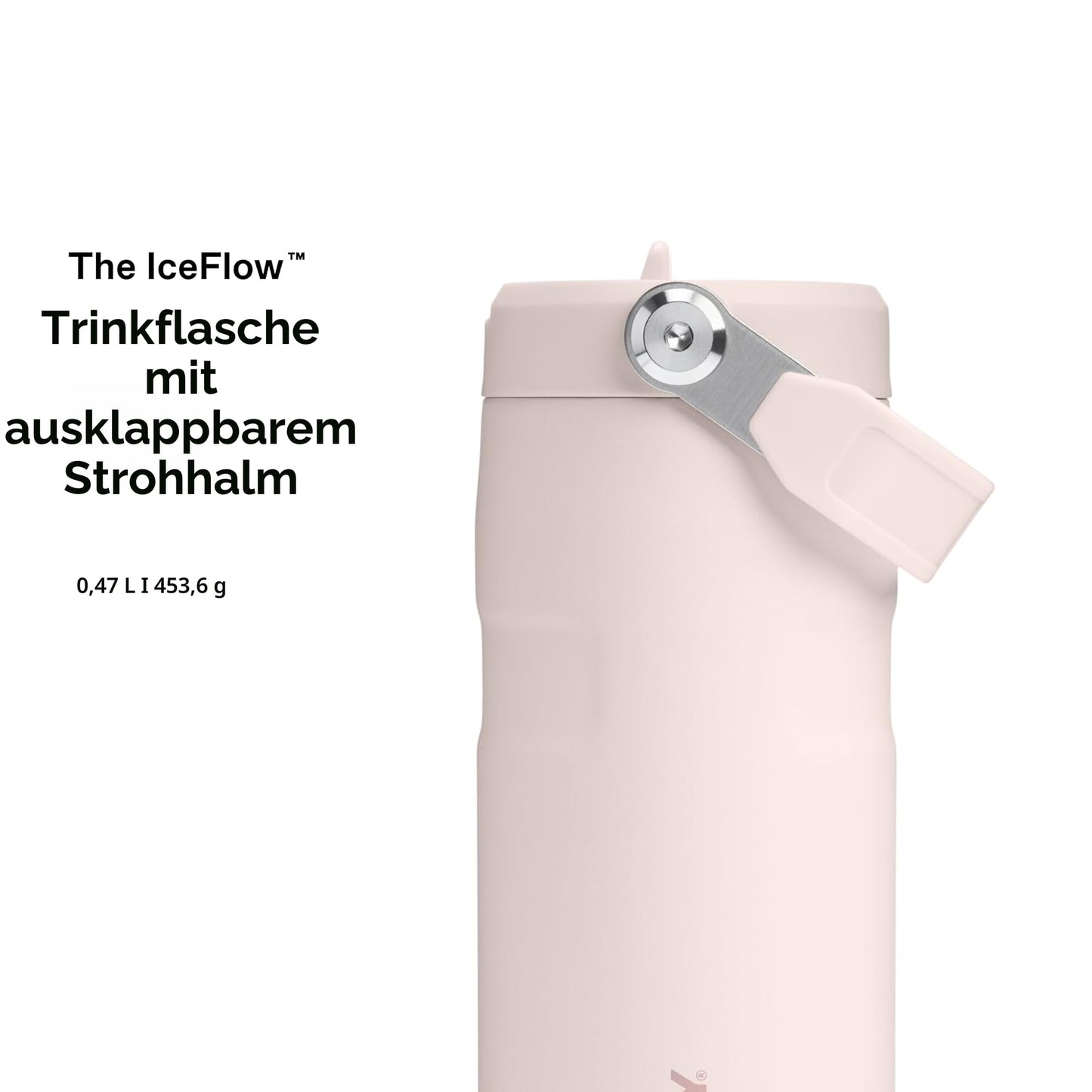 Stanley 1913 Flip Straw drinking bottle with straw 0.47L - Thermo mug Cools for 8 hours - Ice cold for 40 hours - BPA free - Leak-proof - For cup holders - Dishwasher safe - Rose Quartz - 100000112698