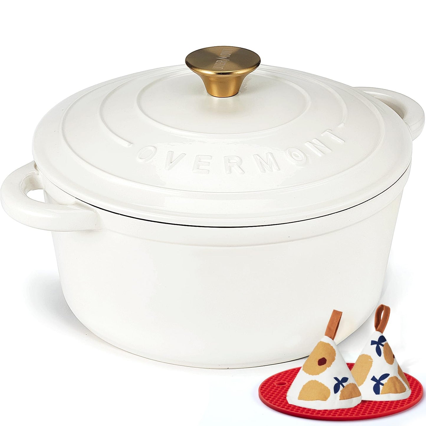Overmont roasting pan enamel cast iron pot - casserole 28cm oven-safe - with lid and cookbook - for kitchen baking stewing roasting pearl white - 28CM-Enamel-Pearl