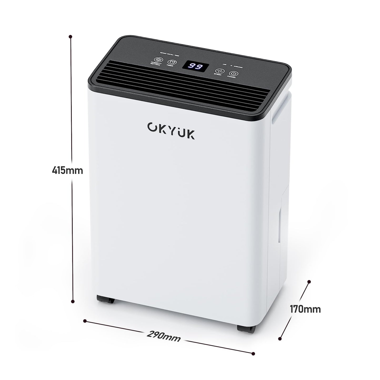 OKYUK Electric Dehumidifier 10L with Digital Humidity Display, 32dB Quiet 25m², with Automatic Switch-Off, for Motorhome, Bathroom, Basement, 1 Year Exchange/10 Year Warranty (10L White) - PD10R-03BE